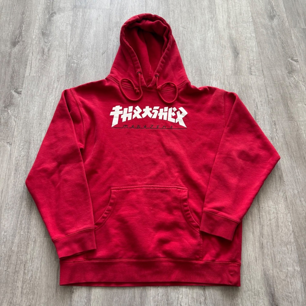 Thrasher Magazine Godzilla Katakana Hoodie Red Mens Medium Skate Sweatshirt